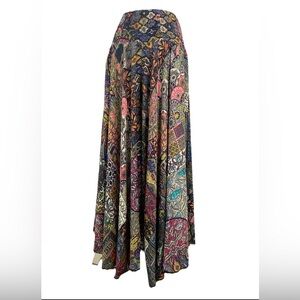 Ocean Blue Apparel Smock Waist Flowy Floral Wide Leg Patchwork Split Skirt Pants